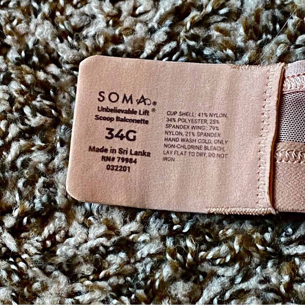 Soma Unbelievable Lift Scoop Balconette Unlined Bra 34G Nude - Picture 8 of 8
